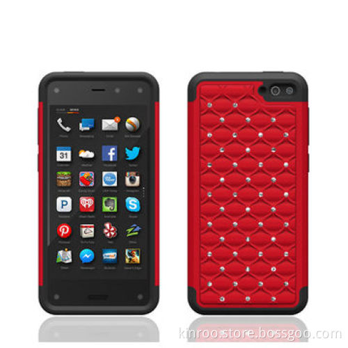 Rugged Silicone and PC Stand Case for Amazon Fire phone with Fake Crystal